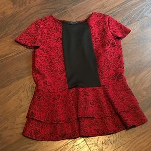 ASHLEY STEWART Red and Black Peplum shirt